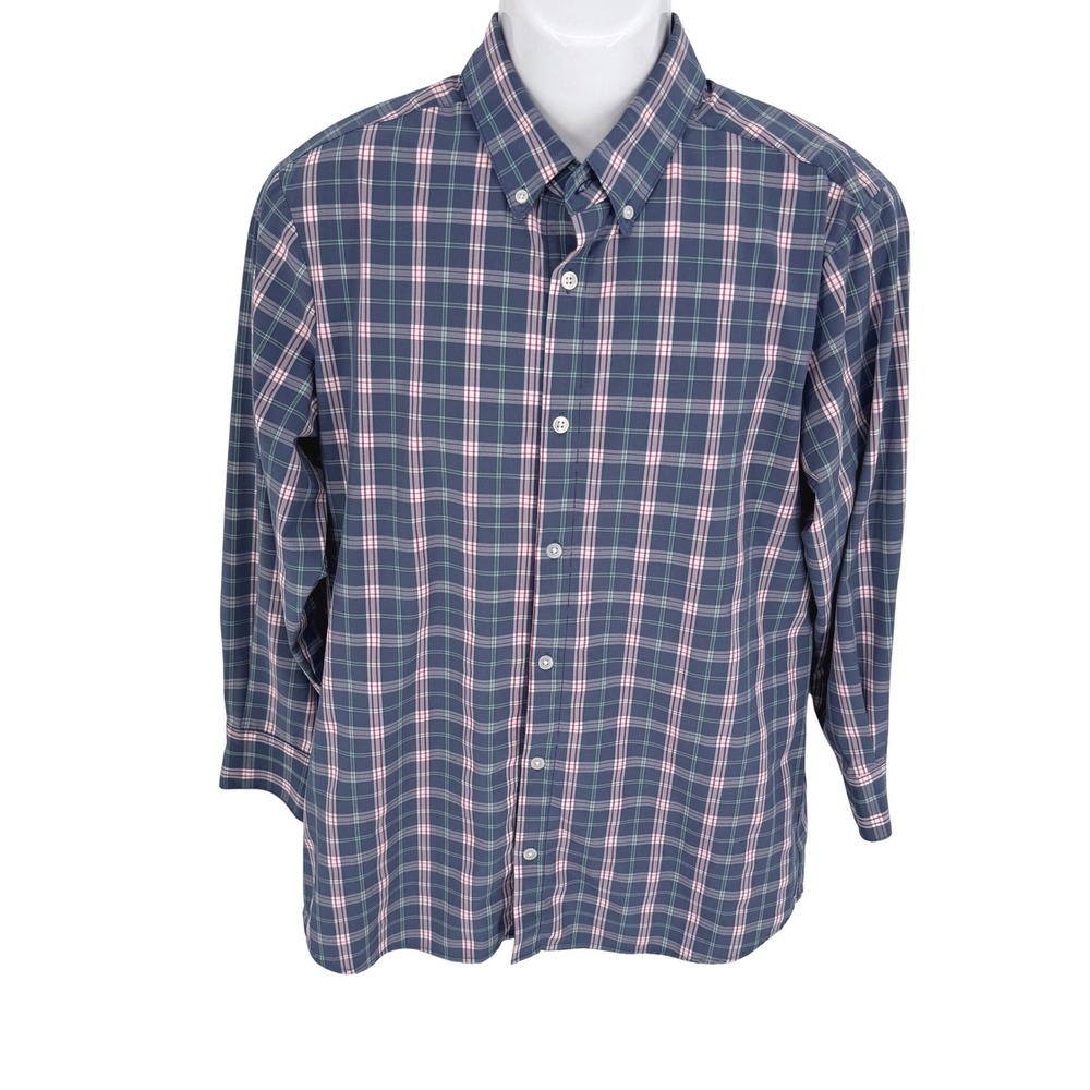 Mizzen+Main Dress Shirt Mens Lg Blue Plaid Leeward Trim Fit Performance Long Slv